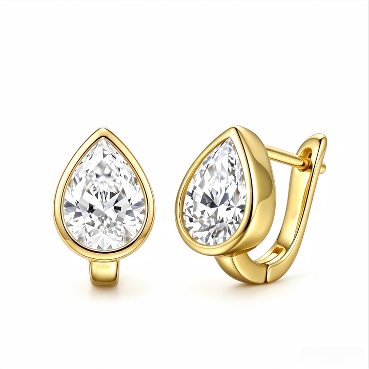Pear‑Shaped Bezel‑Set Diamond Hoop Earrings Minimalist Luxury Earrings For Women