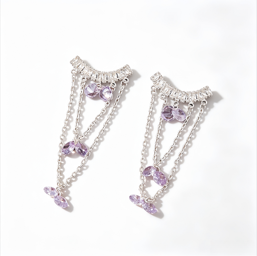 Multi‑Style Tassel Gemstone Long Earrings Vintage Luxury Sterling Silver Dangle Stud Earrings For Women