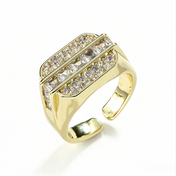 Wide Square Paved Diamond Open Ring Vintage Luxury Adjustable Sterling Silver Band