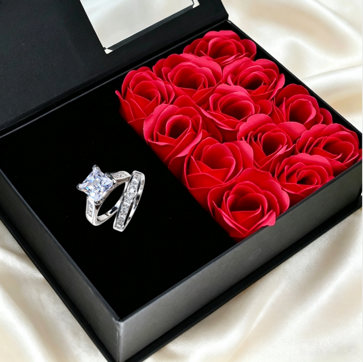 S925 Sterling Silver Princess Cut Diamond Two Piece Bridal Ring Set For Women