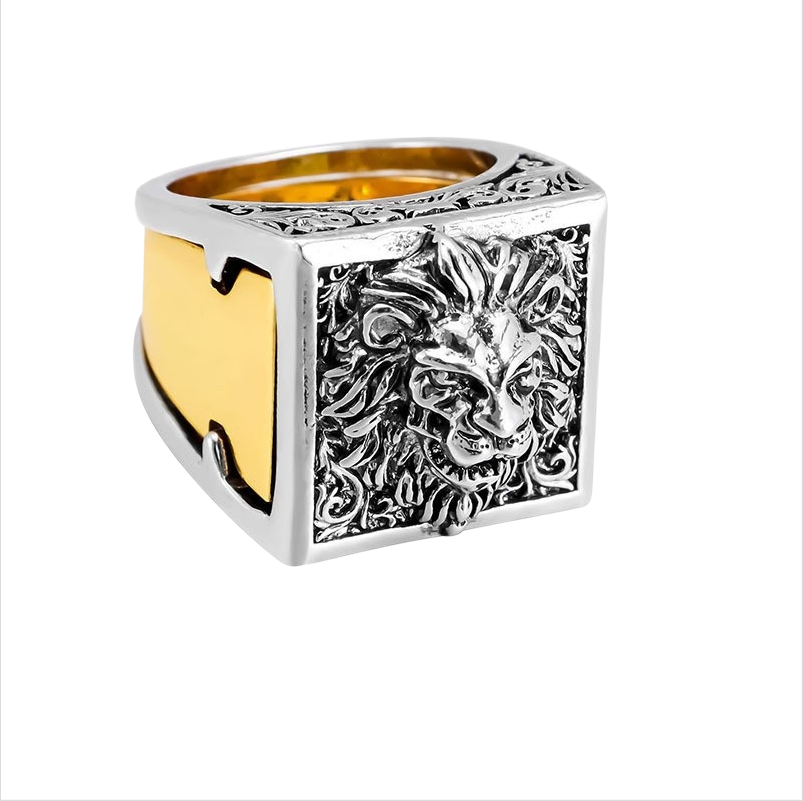 Wide Men’s Statement Ring With 3D Lion Relief & Hidden Secret Compartment