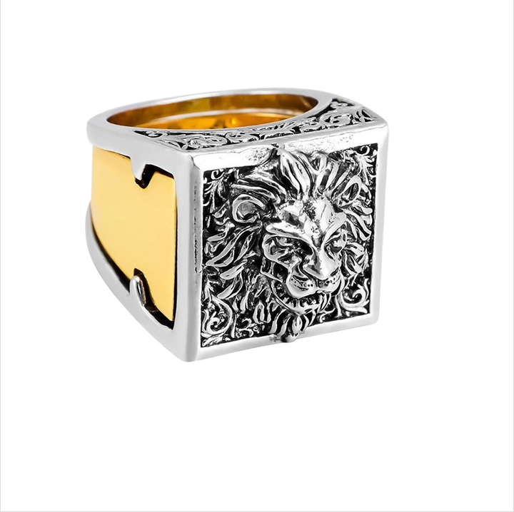 Wide Men’s Statement Ring With 3D Lion Relief & Hidden Secret Compartment