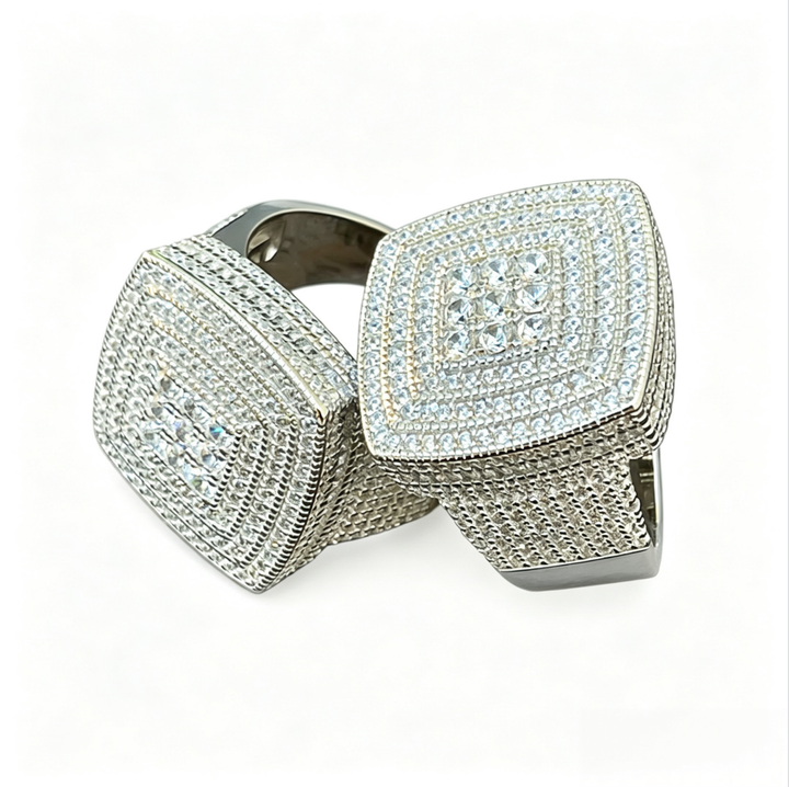 Square Multi‑Layer Full‑Pave Diamond Wide Band Men Ring Hip‑Hop Heavy‑Set Shiny Diamond Ring