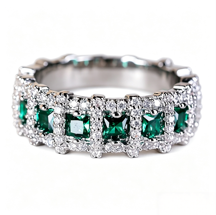 Vintage Full‑Eternity Square Emerald Pave Statement Ring For Women