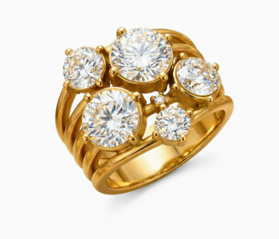 Twisted Multi‑Round‑Diamond Cluster Statement Ring For Women