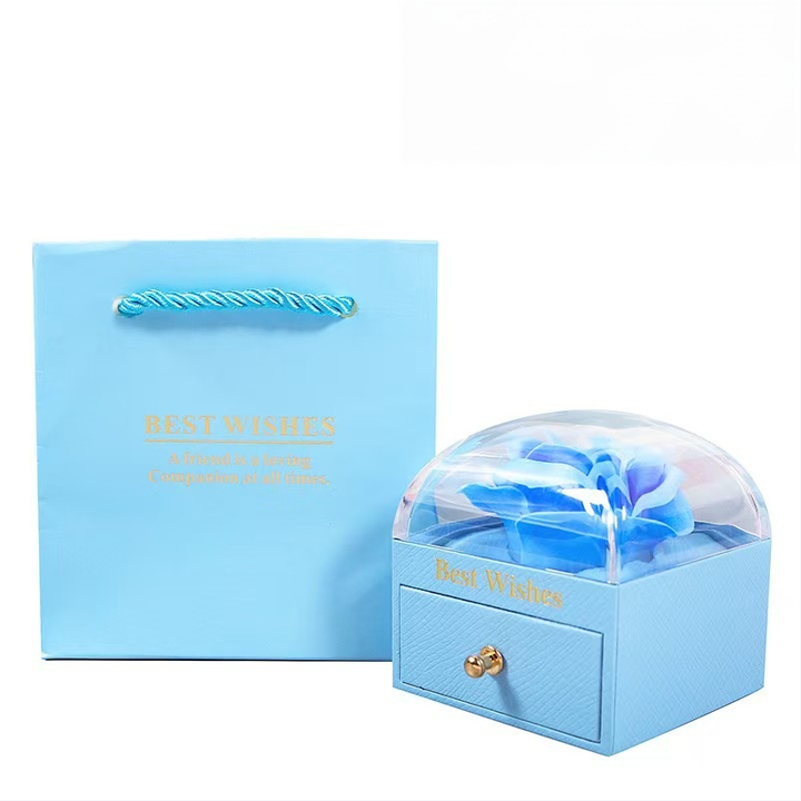 3‑Color Rose Soap Flower Drawer Jewelry Gift Box, Clear Acrylic Lid Romantic Jewellery Present Case