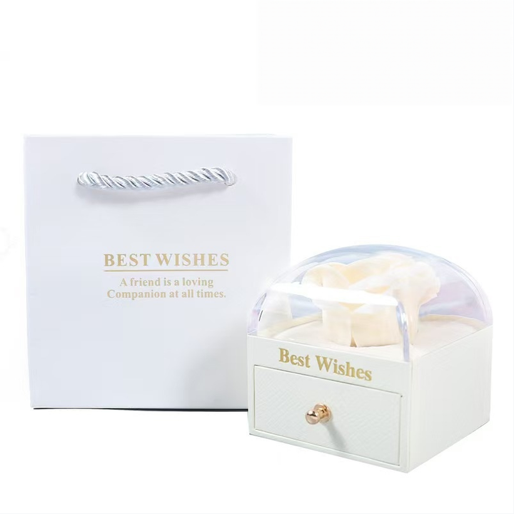 3‑Color Rose Soap Flower Drawer Jewelry Gift Box, Clear Acrylic Lid Romantic Jewellery Present Case