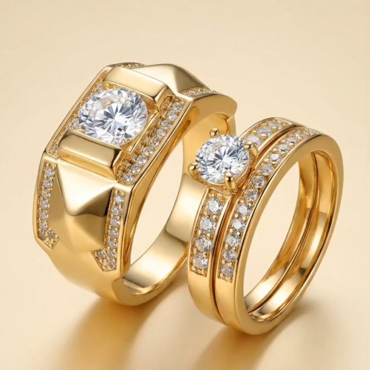 Couple Ring Set Men Geometric Wide Band Ring Women Two‑Piece Stackable Ring