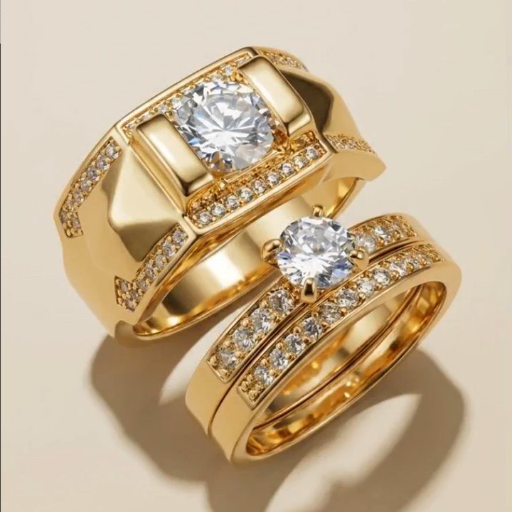 Couple Ring Set Men Geometric Wide Band Ring Women Two‑Piece Stackable Ring
