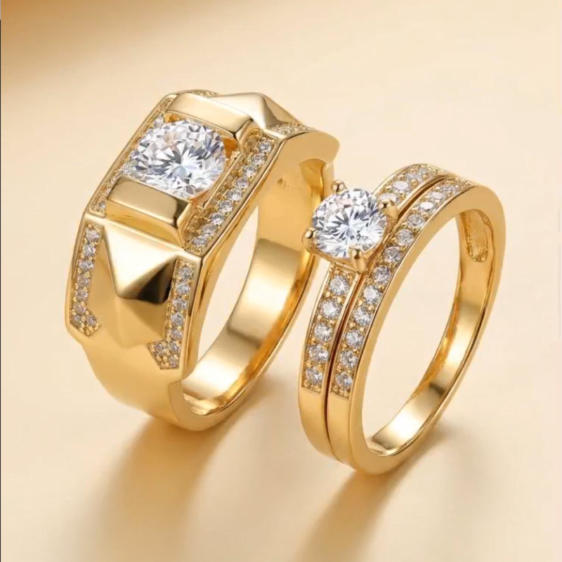 Couple Ring Set Men Geometric Wide Band Ring Women Two‑Piece Stackable Ring