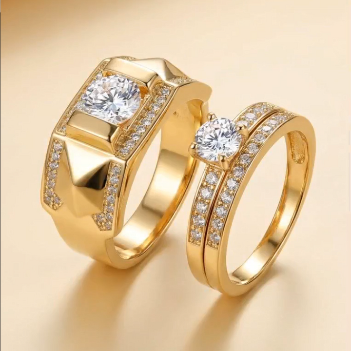 Couple Ring Set Men Geometric Wide Band Ring Women Two‑Piece Stackable Ring
