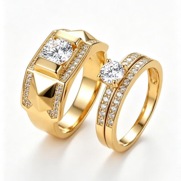 Couple Ring Set Men Geometric Wide Band Ring Women Two‑Piece Stackable Ring