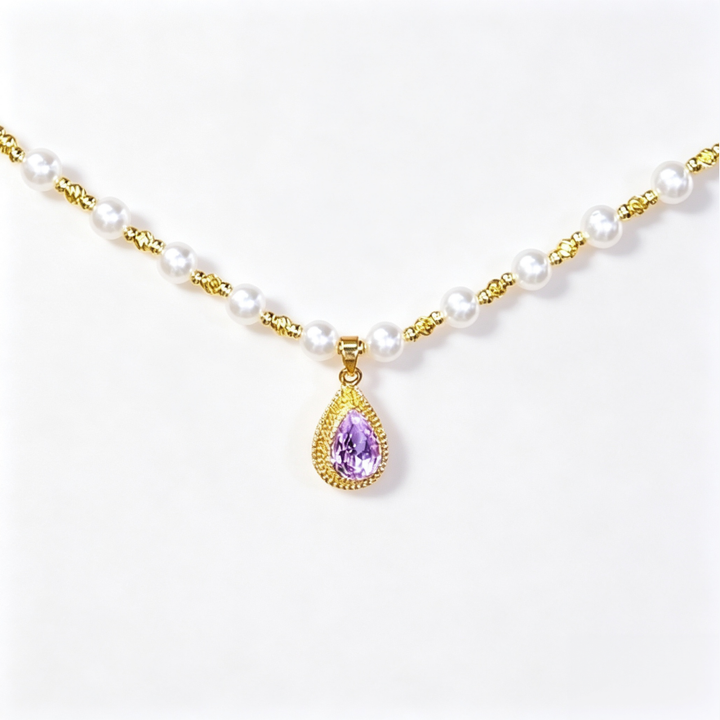 Teardrop Purple Gem Pearl Beaded Necklace Vintage‑Inspired Choker