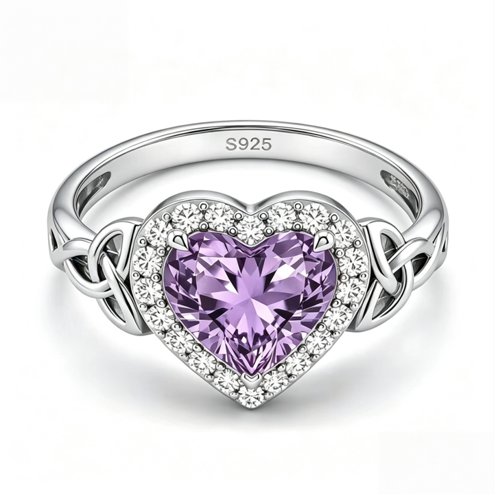 Heart‑Shaped Amethyst Women’s Ring Celtic Knot‑Shank Romantic Ring