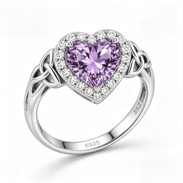 Heart‑Shaped Amethyst Women’s Ring Celtic Knot‑Shank Romantic Ring