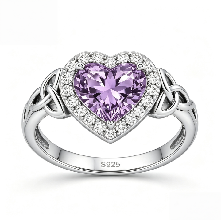 Heart‑Shaped Amethyst Women’s Ring Celtic Knot‑Shank Romantic Ring