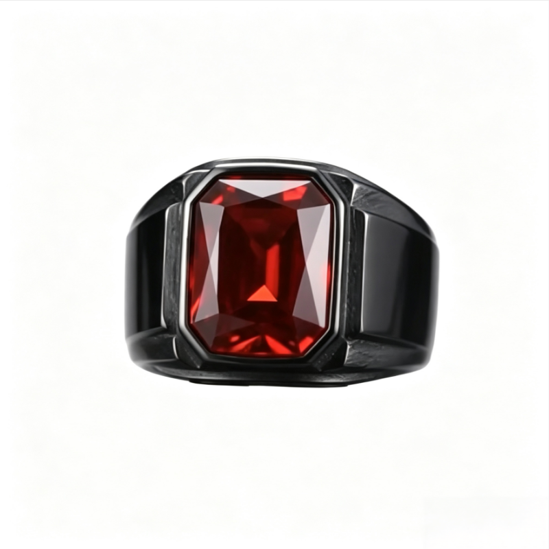 Square‑Cut Gem Titanium Steel Men’s Ring Cool Wide‑Band Signet Ring