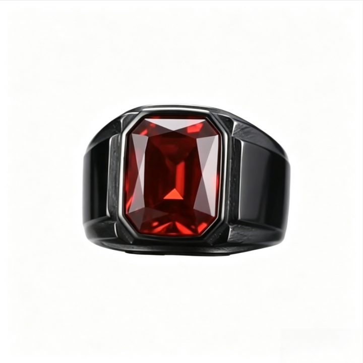 Square‑Cut Gem Titanium Steel Men’s Ring Cool Wide‑Band Signet Ring