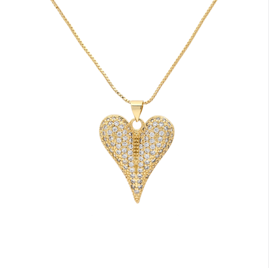 Pavé‑Set Pointed‑Heart Pendant Necklace Adjustable Box‑Chain Luxury Heart‑Shaped Ladies Choker Necklace