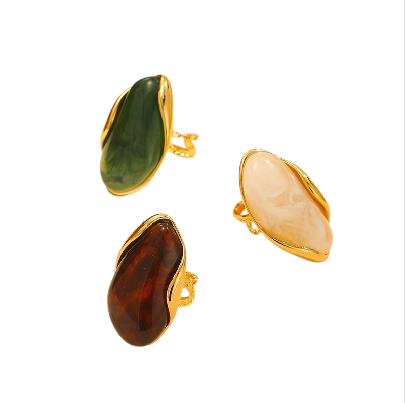 Vintage Irregular Acetate Open‑Band Ring Artistic Statement Women Ring