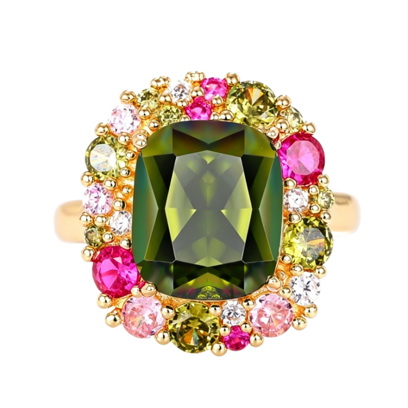 Ornate Multi‑Gem Halo‑Setting Ring Vintage Court‑Style Women Ring