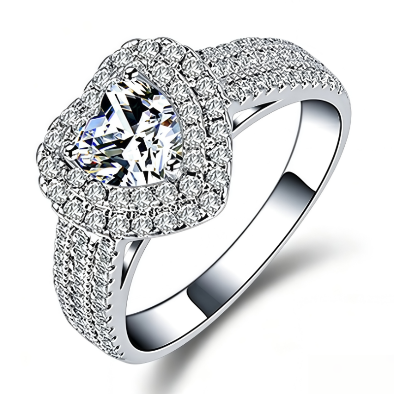 Heart Shape Diamond Halo Engagement Ring Multi Color Stone 2 Tone Options