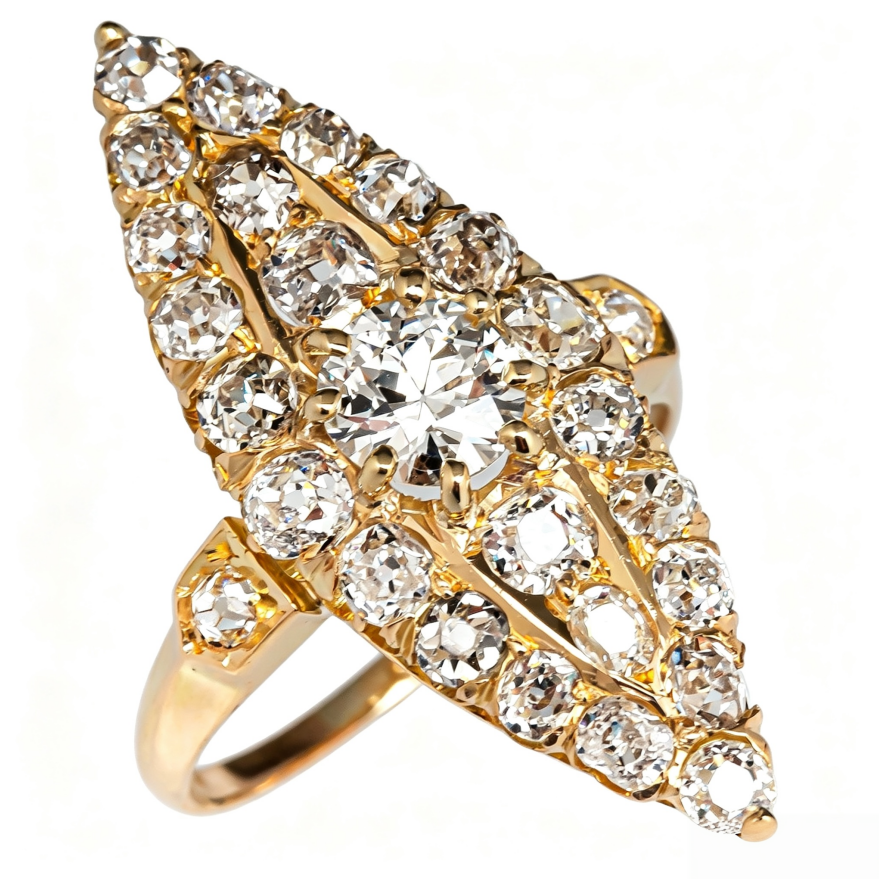 Vintage Marquise Diamond Statement Ring Antique Cluster Diamond Cocktail Ring For Women Fine Jewelry