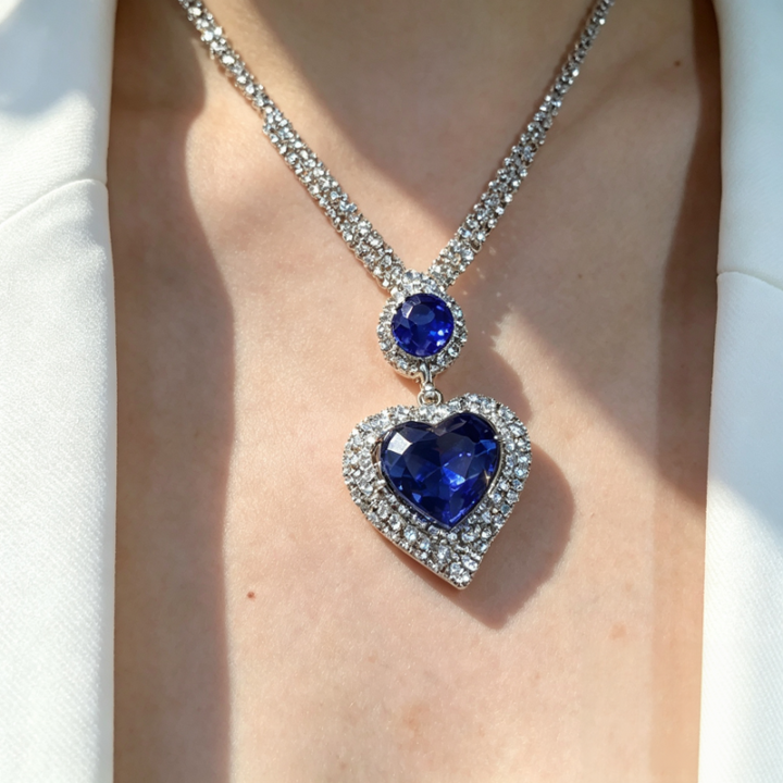 Royal Blue Heart Gem Jewelry Set Heart Diamond Pendant Necklace Drop Earrings Sterling Silver Bridal Jewelry Set Statement Party Wedding Jewelry For Women