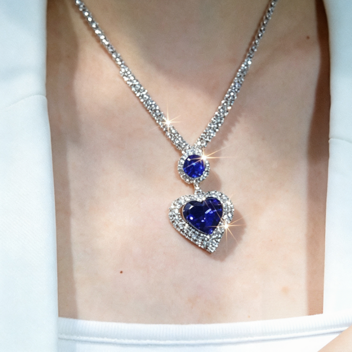 Royal Blue Heart Gem Jewelry Set Heart Diamond Pendant Necklace Drop Earrings Sterling Silver Bridal Jewelry Set Statement Party Wedding Jewelry For Women