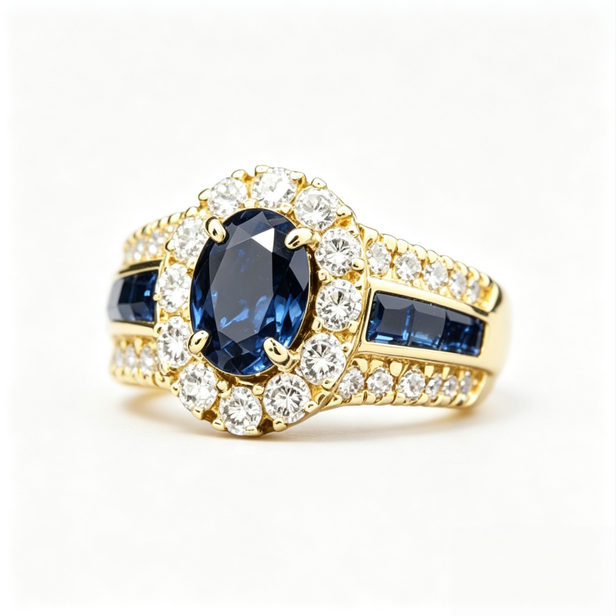Vintage Oval Sapphire Ruby Halo Diamond Statement Ring Luxury Multi Stone Band Fashion Jewelry
