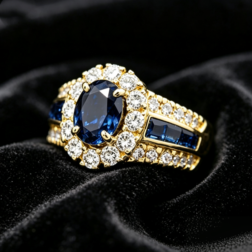 Vintage Oval Sapphire Ruby Halo Diamond Statement Ring Luxury Multi Stone Band Fashion Jewelry