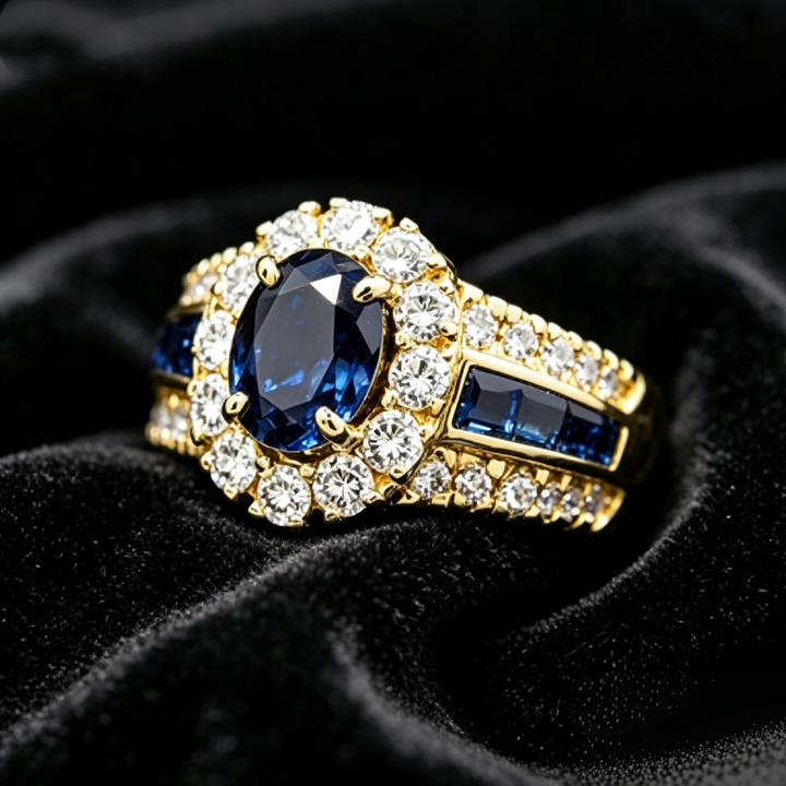 Vintage Oval Sapphire Ruby Halo Diamond Statement Ring Luxury Multi Stone Band Fashion Jewelry