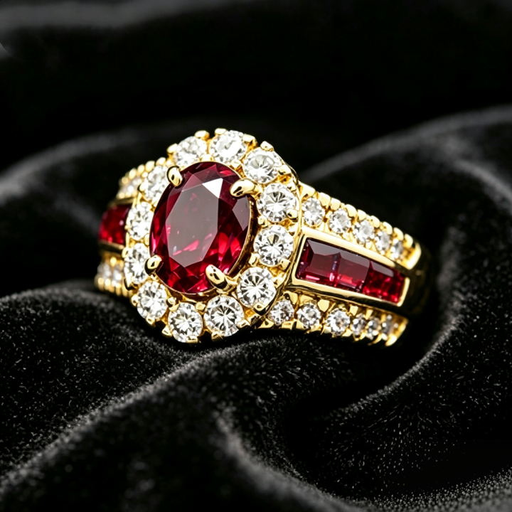 Vintage Oval Sapphire Ruby Halo Diamond Statement Ring Luxury Multi Stone Band Fashion Jewelry