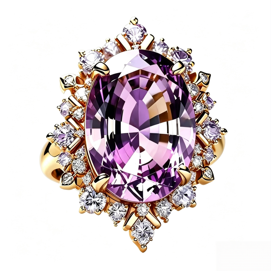 Oval Purple Gemstone Halo Statement Ring Solid Sterling Silver 18K Gold Finish Diamond Accent Vintage Luxury Cocktail Ring