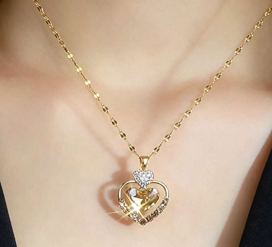 Double Heart Pendant Necklace Luxury Diamond Inlaid Women Necklace Romantic Love Jewelry Gift