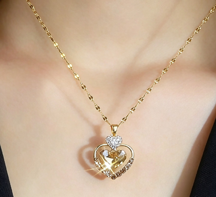 Double Heart Pendant Necklace Luxury Diamond Inlaid Women Necklace Romantic Love Jewelry Gift