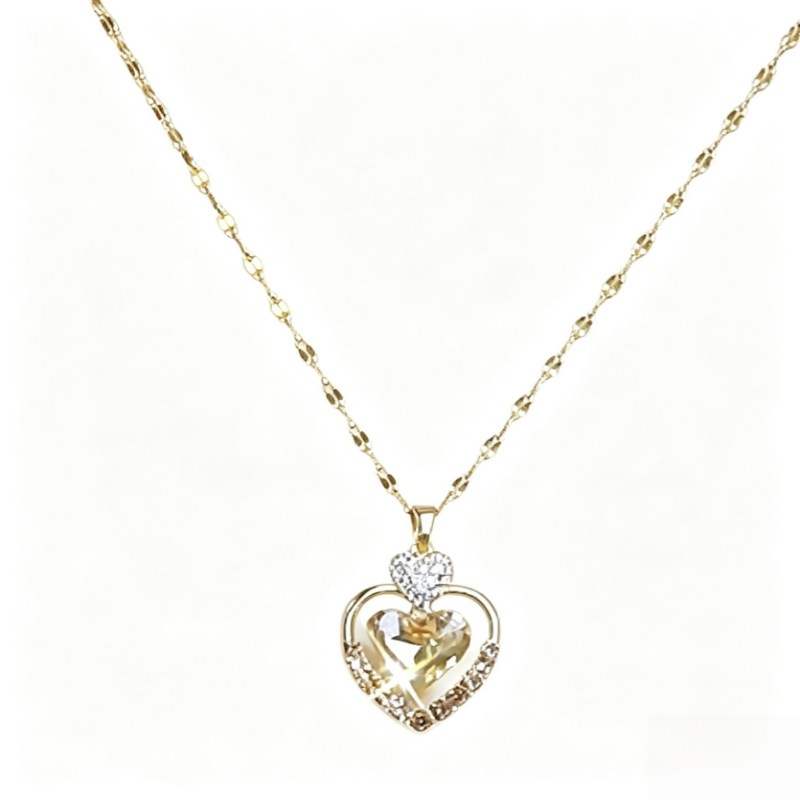 Double Heart Pendant Necklace Luxury Diamond Inlaid Women Necklace Romantic Love Jewelry Gift