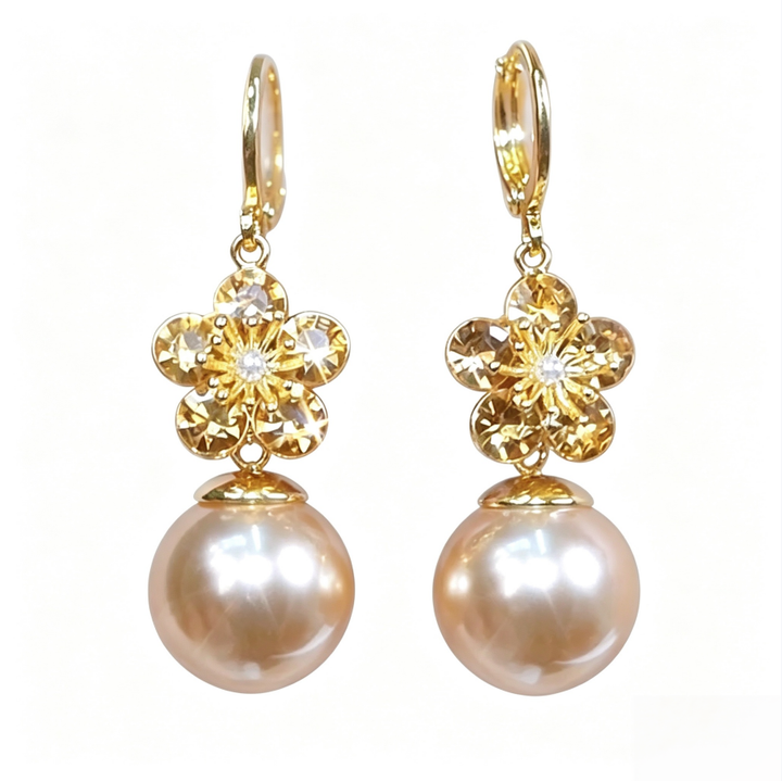 Flower Diamond Pearl Drop Hoop Earrings Elegant Dangle Earrings For Women Wedding Party Jewelry