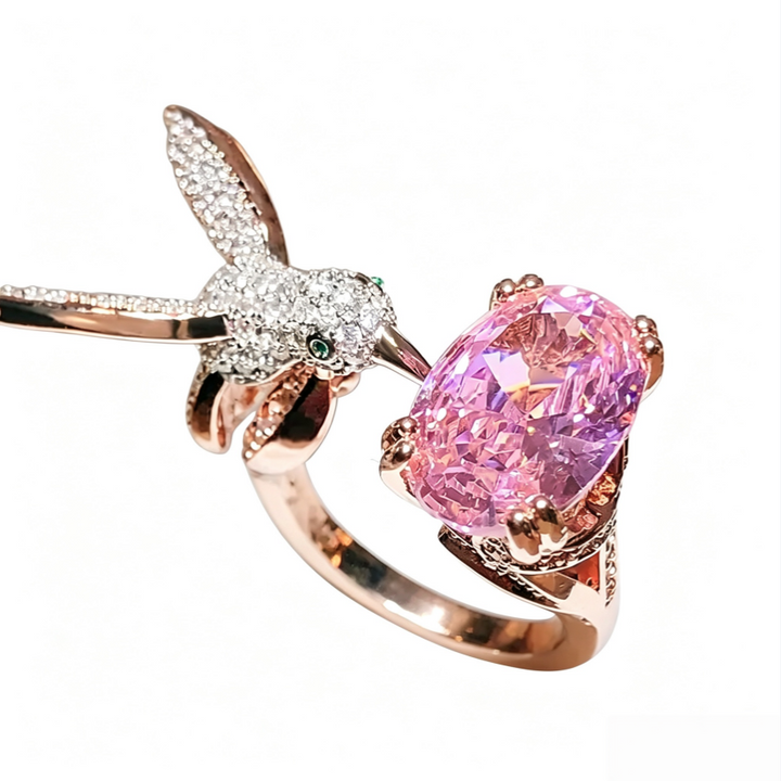 Hummingbird Oval Diamond Open Ring Women Nature Inspired Statement Ring Multiple Color Options