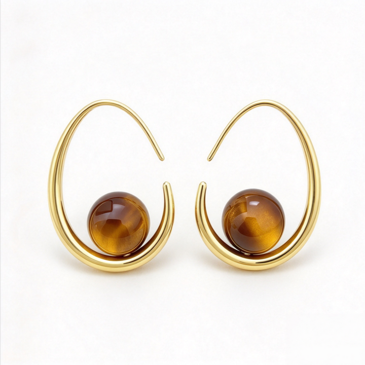 Tiger Eye Bead Drop Earrings Women Teardrop Wire Gold Minimalist Dangle Jewelry Gift