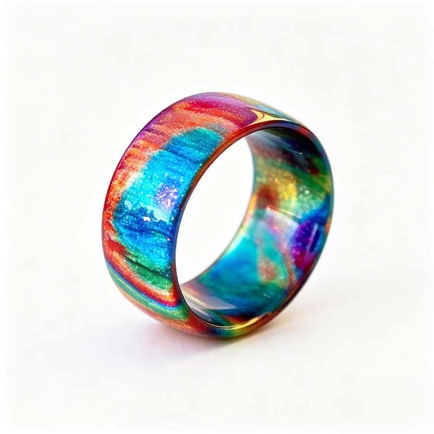 Rainbow Nebula Wide Band Ring Women Glitter Acetate Statement Jewelry Gift