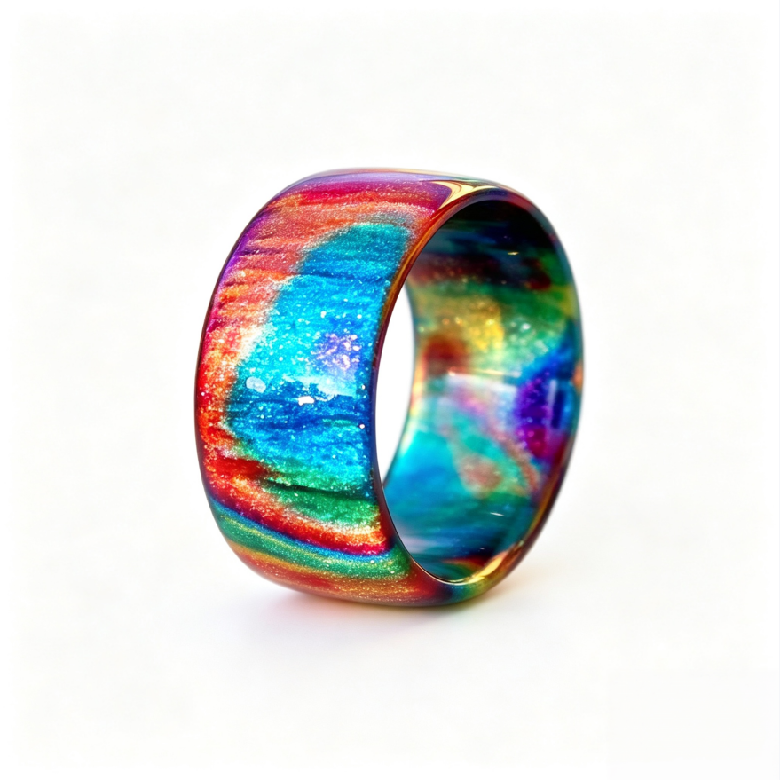 Rainbow Nebula Wide Band Ring Women Glitter Acetate Statement Jewelry Gift