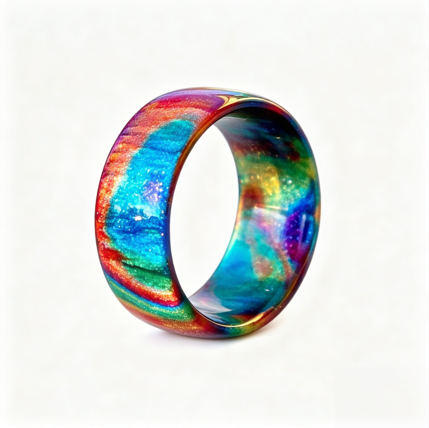 Rainbow Nebula Wide Band Ring Women Glitter Acetate Statement Jewelry Gift