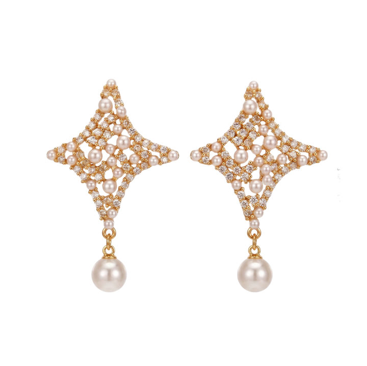 Star Pearl Drop Earrings Women Diamond Crystal Gold Silver Luxury Elegant Jewelry Gift