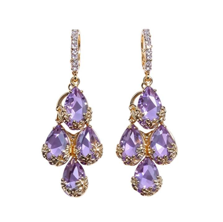 Purple Diamond Drop Earrings Women Gold Filigree Water Drop Luxury Jewelry Gift