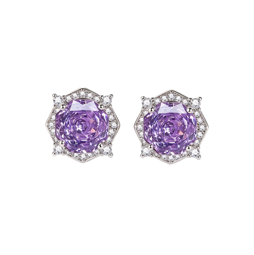 Millennium Rose Cut Diamond Stud Earrings Women Halo Hexagon Silver Sparkling Jewelry Gift