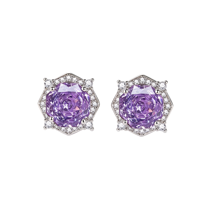 Millennium Rose Cut Diamond Stud Earrings Women Halo Hexagon Silver Sparkling Jewelry Gift