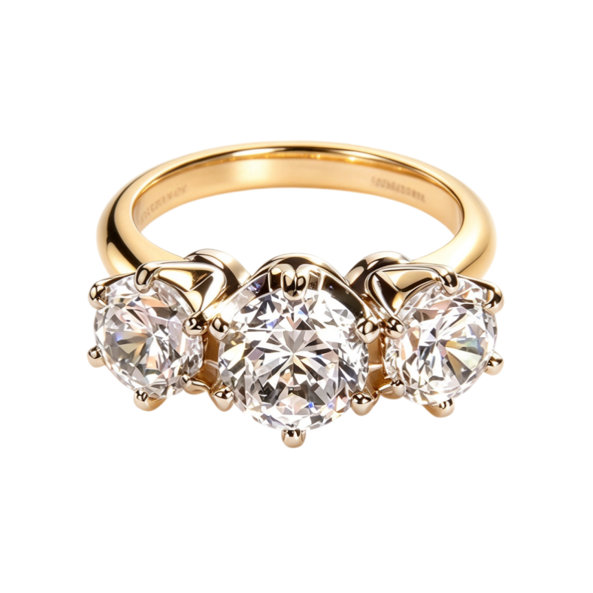 Three Stone Diamond Ring Women Gold Round Brilliant Cut Engagement Jewelry Gift