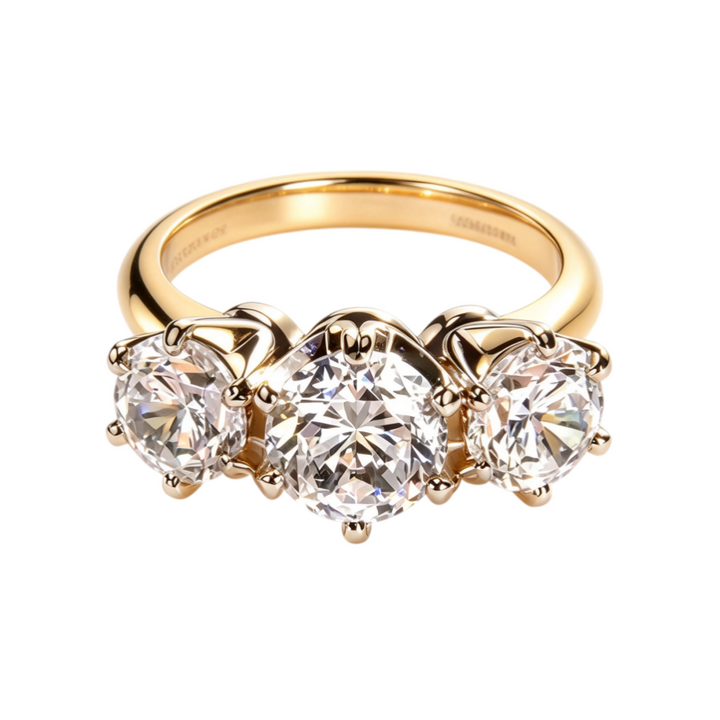 Three Stone Diamond Ring Women Gold Round Brilliant Cut Engagement Jewelry Gift