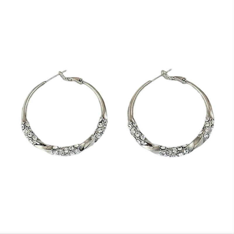 Silver Diamond Hoop Earrings Women Twisted Big Circle Sparkling Dazzling Jewelry Gift